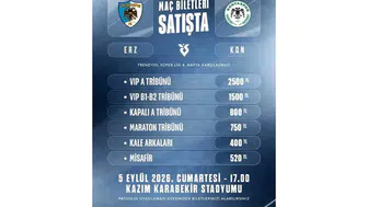 Erzurumspor-Konyaspor maçının biletleri satışta! İşte fiyatlar