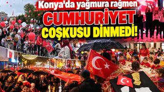 Konya’da yağmura rağmen Cumhuriyet coşkusu dinmedi!