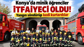 Konya’da minik öğrenciler itfaiyeci oldu! Yangın söndürüp kedi kurtardılar