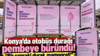 Konya’da otobüs durağı pembeye büründü! “Bir sonraki durak mamografi”