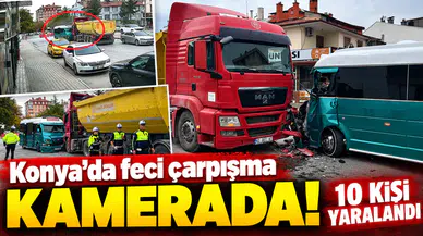 Konya’da feci çarpışma kamerada! 10 kişi yaralandı