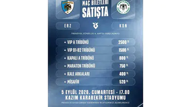 Erzurumspor-Konyaspor maçının biletleri satışta! İşte fiyatlar