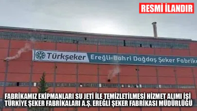 Fabrikamız ekipmanları su jeti ile temizletilmesi hizmet alımı işi