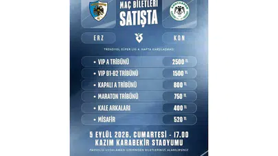 Erzurumspor-Konyaspor maçının biletleri satışta! İşte fiyatlar