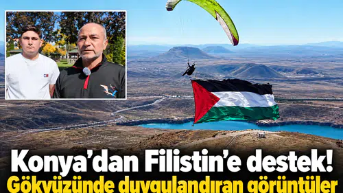 Konya’dan Filistin’e destek! Gökyüzünde duygulandıran görüntüler