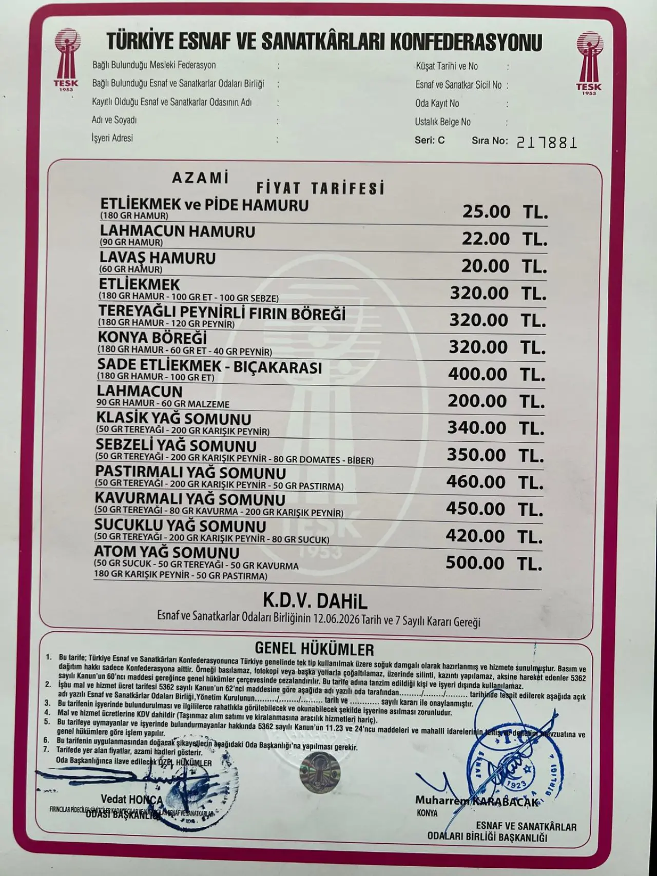 Konya'da etliekmek ve simide zam 2