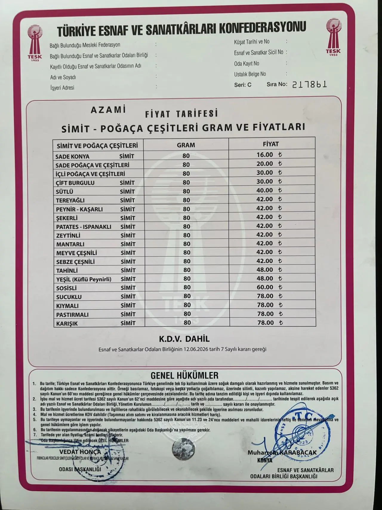 Konya'da etliekmek ve simide zam 1